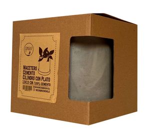 Macetero con plato Cilindro cemento 13x13x13 cm