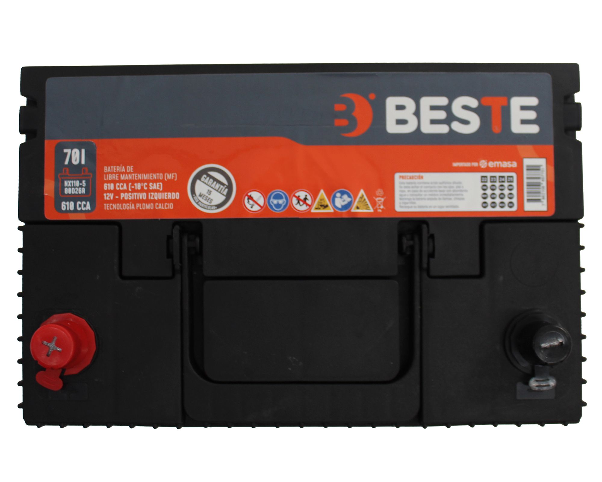 Batería para auto NX110-5 80D26R 70AH 610CCA positivo izquierdo