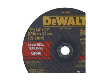 Disco corte metal 9'' x 1/8'' x 7/8'' DW44600