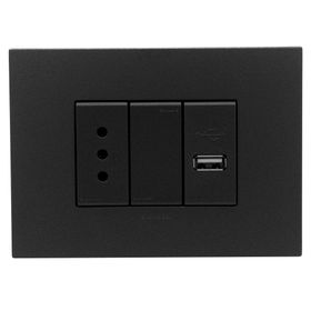 Placa armada toma corriente simple 10A + USB 1A S44 carbón