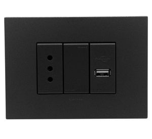 Placa armada toma corriente simple 10A + USB 1A S44 carbón