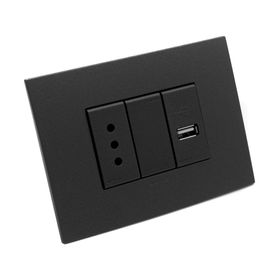 Placa armada toma corriente simple 10A + USB 1A S44 carbón