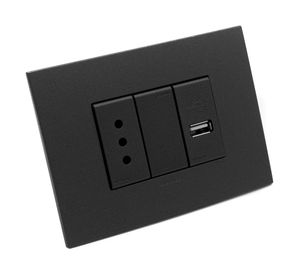 Placa armada toma corriente simple 10A + USB 1A S44 carbón