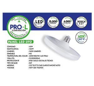 Panel led 40W 6500K Ufo negro