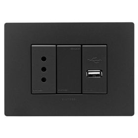 Placa armada toma corriente simple 10A + USB 1A S33 noir mate