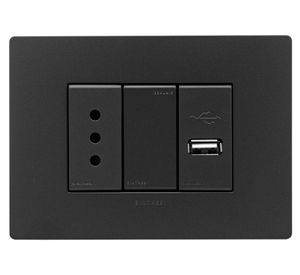 Placa armada toma corriente simple 10A + USB 1A S33 noir mate