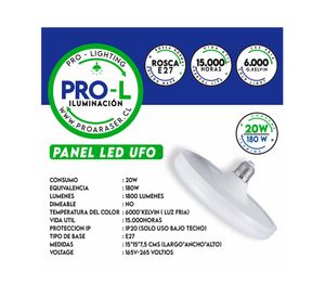 Panel led 20W 6500K Ufo negro