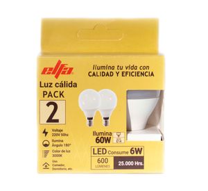 Pack 2 ampolletas Led 6W E14 luz cálida Globo G45