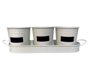 Set 3 maceteros pizarra + bandeja crema