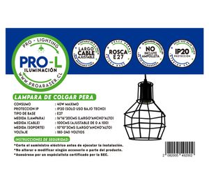 Lámpara colgar E27 1L Pera negro