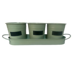 Set 3 maceteros pizarra + bandeja verde
