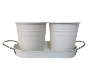 Set 2 maceteros + bandeja crema