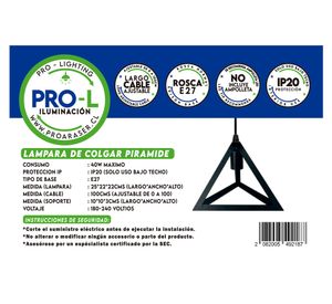 Lámpara colgar E27 1L Pirámide negro