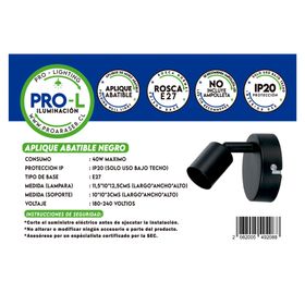 Aplique abatible negro E27 1L