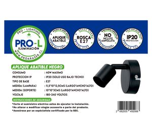 Aplique abatible negro E27 1L