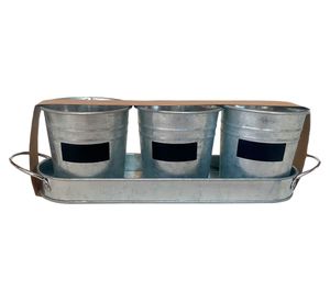 Set 3 maceteros pizarra + bandeja vintage