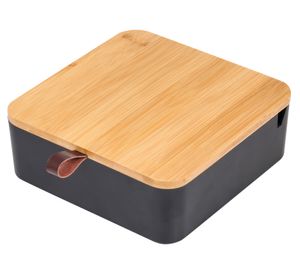 Caja organizadora bambú/negro 14x14x5 cm