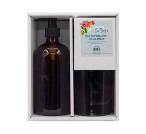 Dispensador + vaso Cottage ámbar