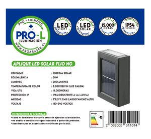 Aplique LED solar 2L luz cálida negro