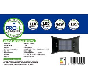 Aplique LED solar 2L Deco negro