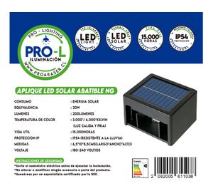 Aplique LED solar 2L abatible negro