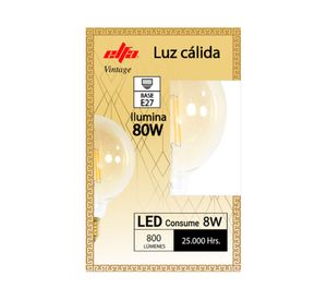 Ampolleta led 8W E27 luz cálida G95 Filamento