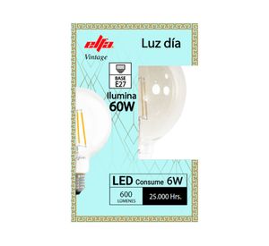 Ampolleta led 6W E27 luz fría G95 Filamento