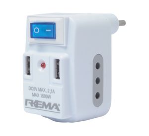 Adaptador con interruptor 10A 2 tomas 2 conexiones USB