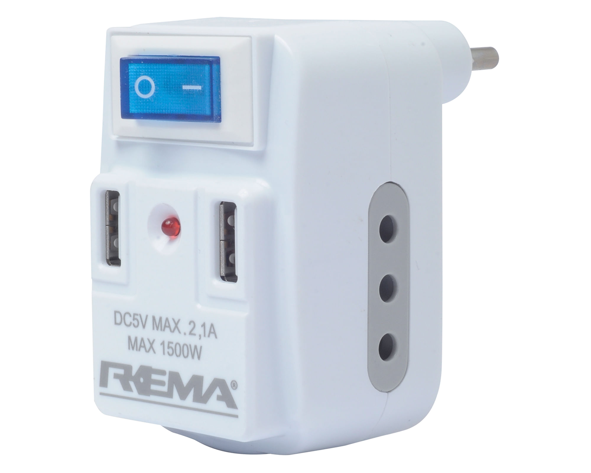 Adaptador con interruptor 10A 2 tomas 2 conexiones USB