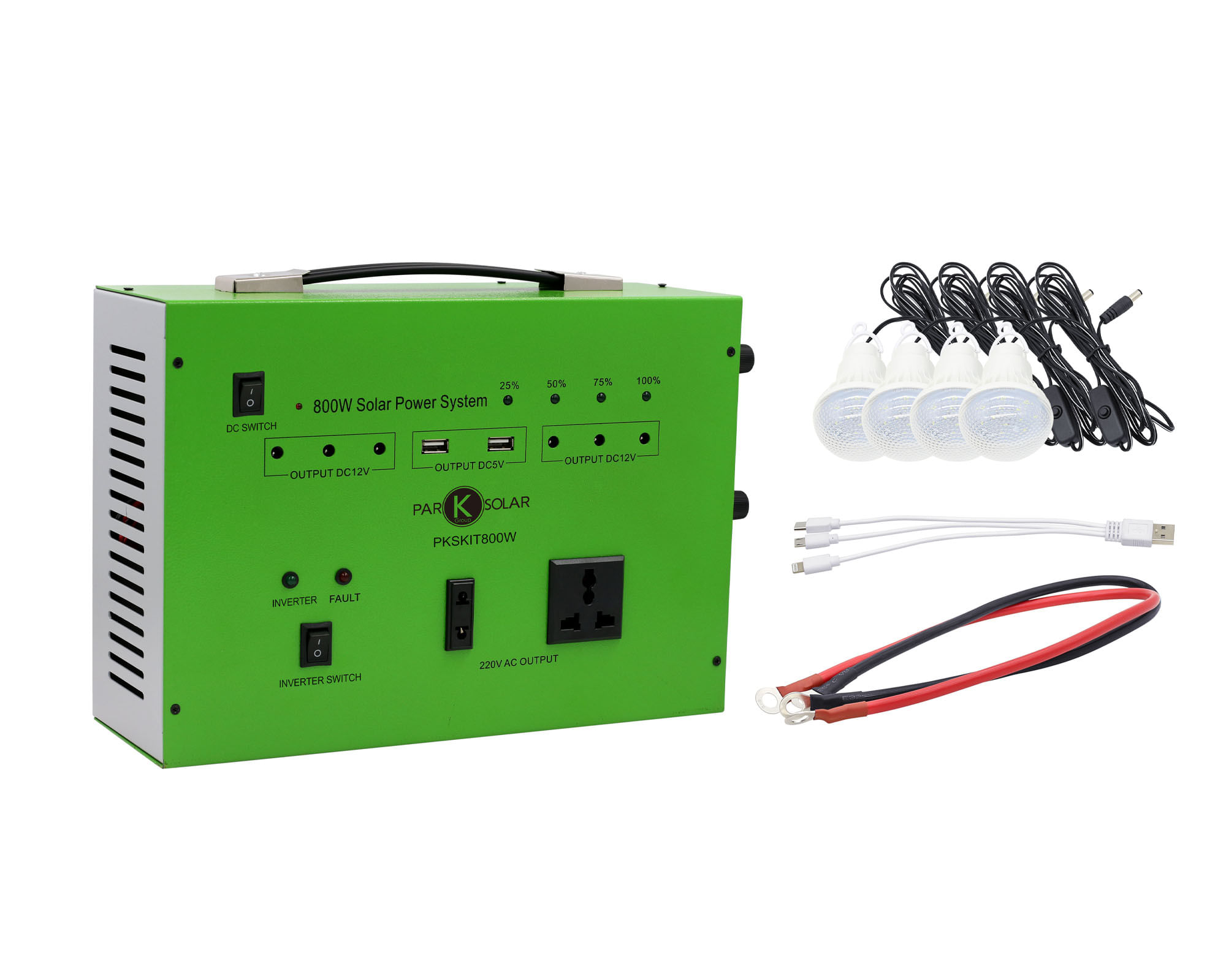 Lámpara solar PKS800WA verde 800W 4 luces cálida