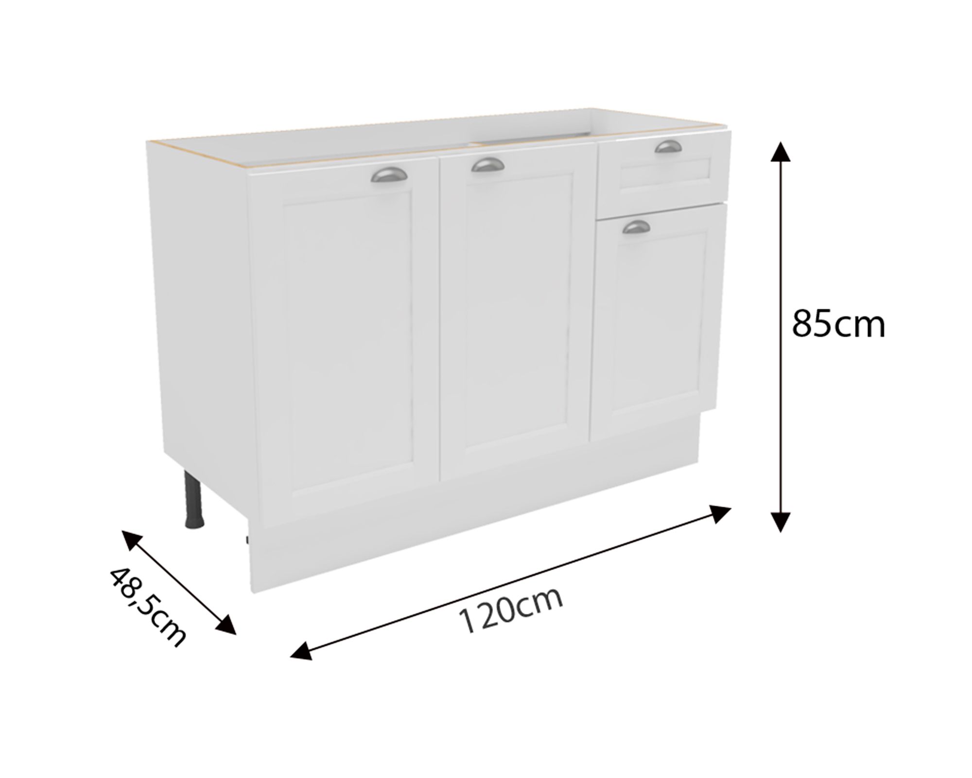 Mueble base cocina 120 cm 3 puertas 1 cajón Premier blanco | Easy.cl