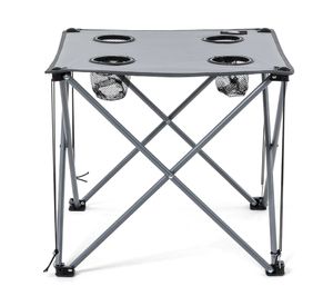 Mesa camping con posavasos