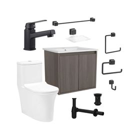 Mueble vanitorio Amelie 60 cm ulmo Negro Mate + WC + grifería + desagüe/sifón + accesorios