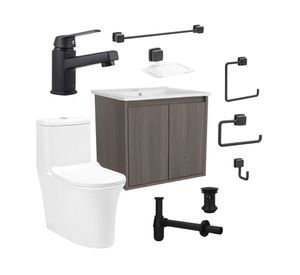 Mueble vanitorio Amelie 60 cm ulmo Negro Mate + WC + grifería + desagüe/sifón + accesorios