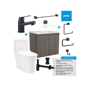 Mueble vanitorio Amelie 60 cm ulmo Negro Mate + WC + grifería + desagüe/sifón + accesorios