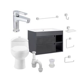 Mueble vanitorio Paris 60 cm texturado dark grey + WC + grifería + desagüe/sifón + accesorios