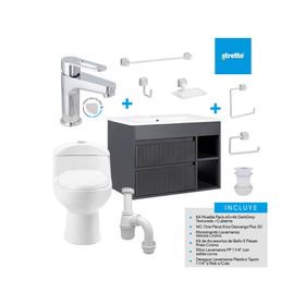 Mueble vanitorio Paris 60 cm texturado dark grey + WC + grifería + desagüe/sifón + accesorios