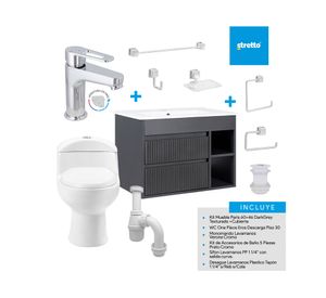 Mueble vanitorio Paris 60 cm texturado dark grey + WC + grifería + desagüe/sifón + accesorios