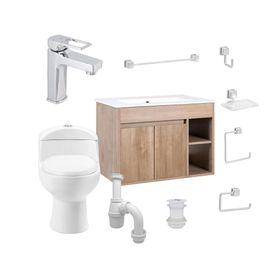 Mueble vanitorio Lille 70 cm lenga + WC + grifería + desagüe/sifón + accesorios