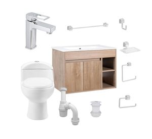 Mueble vanitorio Lille 70 cm lenga + WC + grifería + desagüe/sifón + accesorios