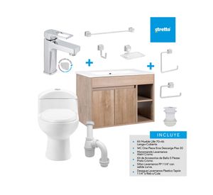 Mueble vanitorio Lille 70 cm lenga + WC + grifería + desagüe/sifón + accesorios