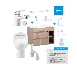 Mueble vanitorio Paris 60 cm lenga + WC + grifería + desagüe/sifón + accesorios
