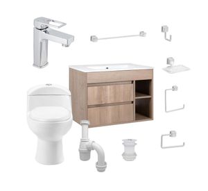 Mueble vanitorio Paris 70 cm lenga + WC + grifería + desagüe/sifón + accesorios