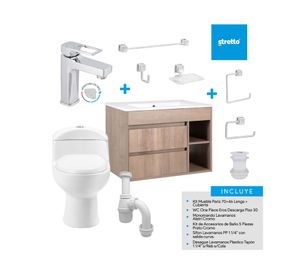 Mueble vanitorio Paris 70 cm lenga + WC + grifería + desagüe/sifón + accesorios