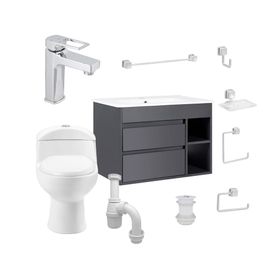 Mueble vanitorio Paris 70 cm dark grey + WC + grifería + desagüe/sifón + accesorios