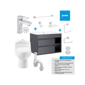 Mueble vanitorio Paris 70 cm dark grey + WC + grifería + desagüe/sifón + accesorios