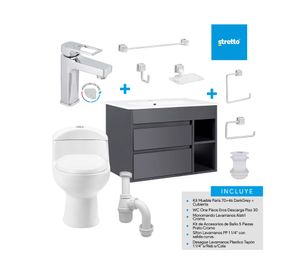 Mueble vanitorio Paris 70 cm dark grey + WC + grifería + desagüe/sifón + accesorios