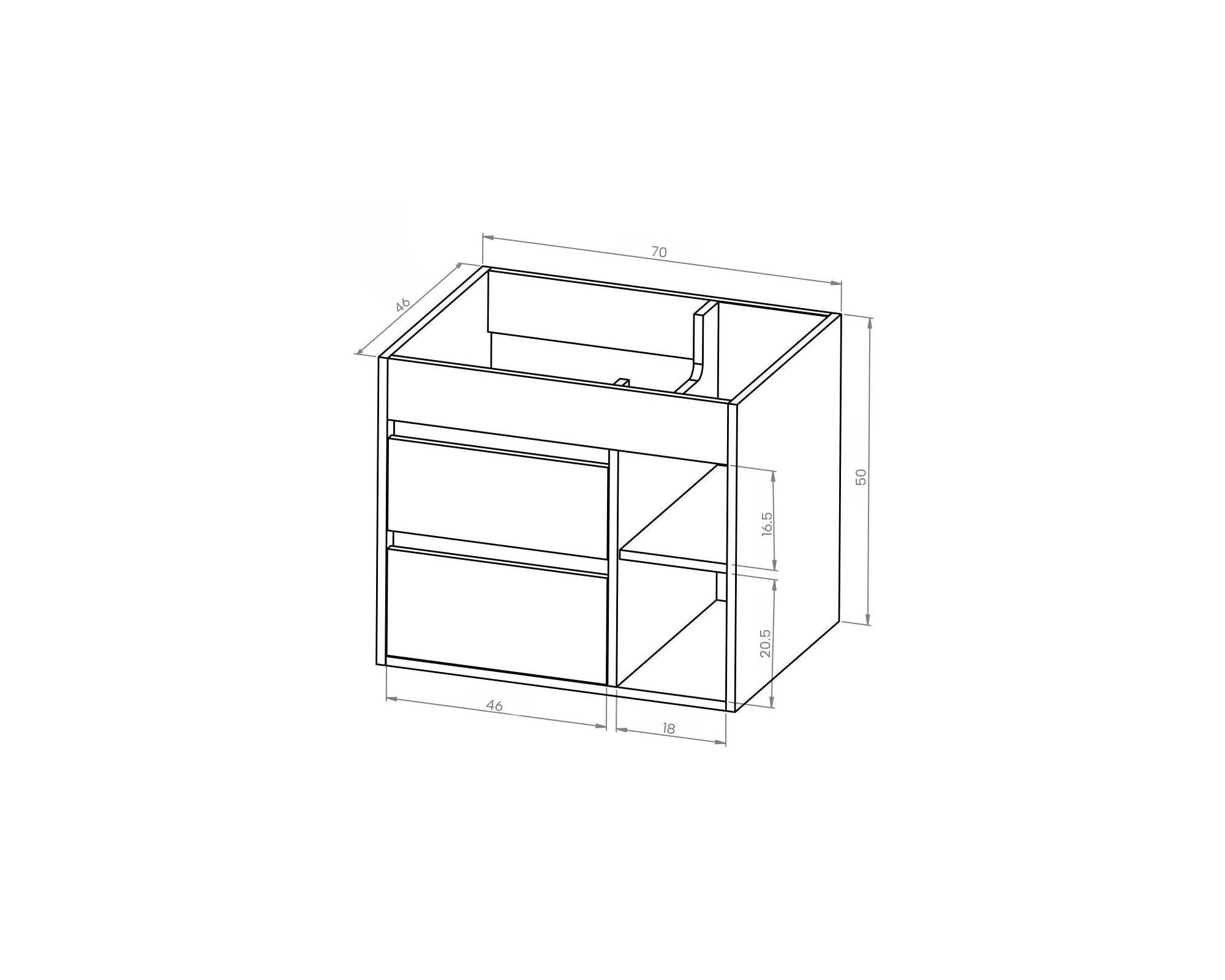 Mueble vanitorio Paris 70 cm lenga + WC + grifería + desagüe/sifón