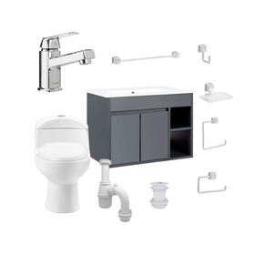 Mueble vanitorio Lille 60 cm dark grey + WC + grifería + desagüe/sifón + accesorios