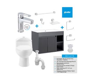 Mueble vanitorio Lille 60 cm dark grey texturado + WC + grifería + desagüe/sifón + accesorios